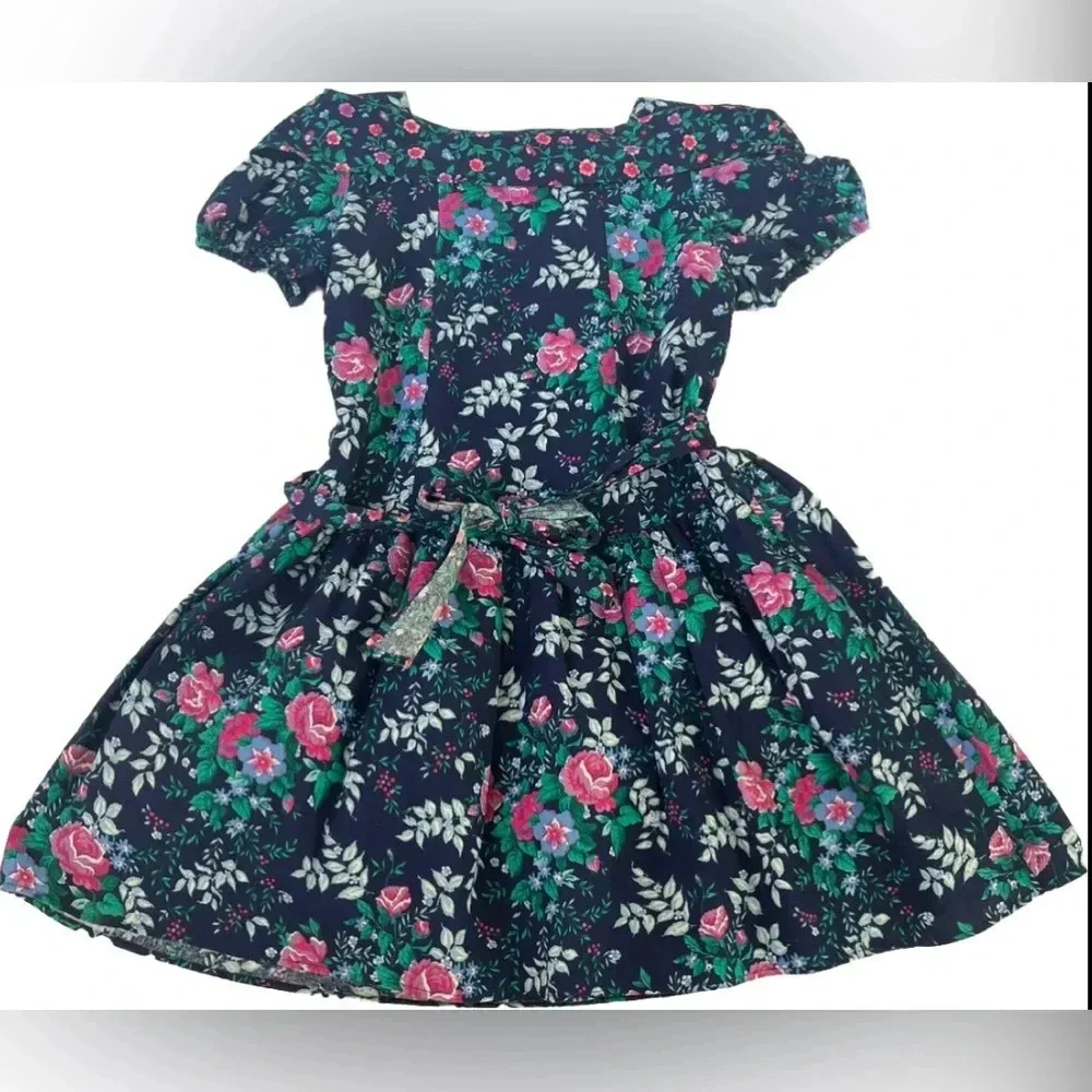 The Little Trotter Inc Sz 14 Girls 80s Boat Neck Floral Crinoline Party Dress